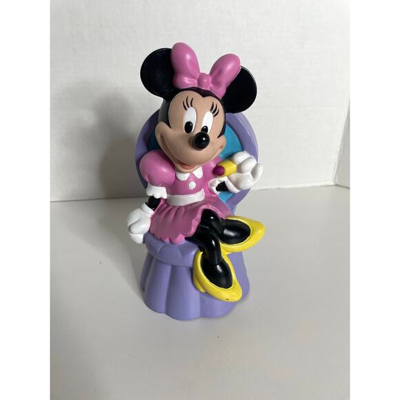 VINTAGE 1994 DISNEY MINNIE MOUSE COIN BANK W/PLUG PINK DRESS LIPSTICK JUST TOYS - Picture 1 of 6